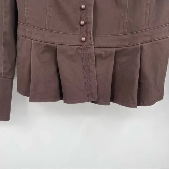 Boston Proper‎ Brown Blazer Peplum Pleated Size 8 - Picture 2 of 13